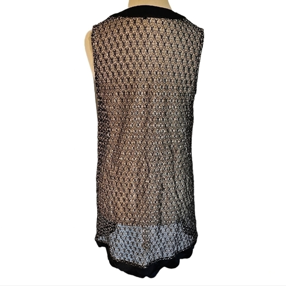 Cynthia Steffe Black and Gold Sleeveless Sheer Mini Dress size 14 - Picture 2 of 6